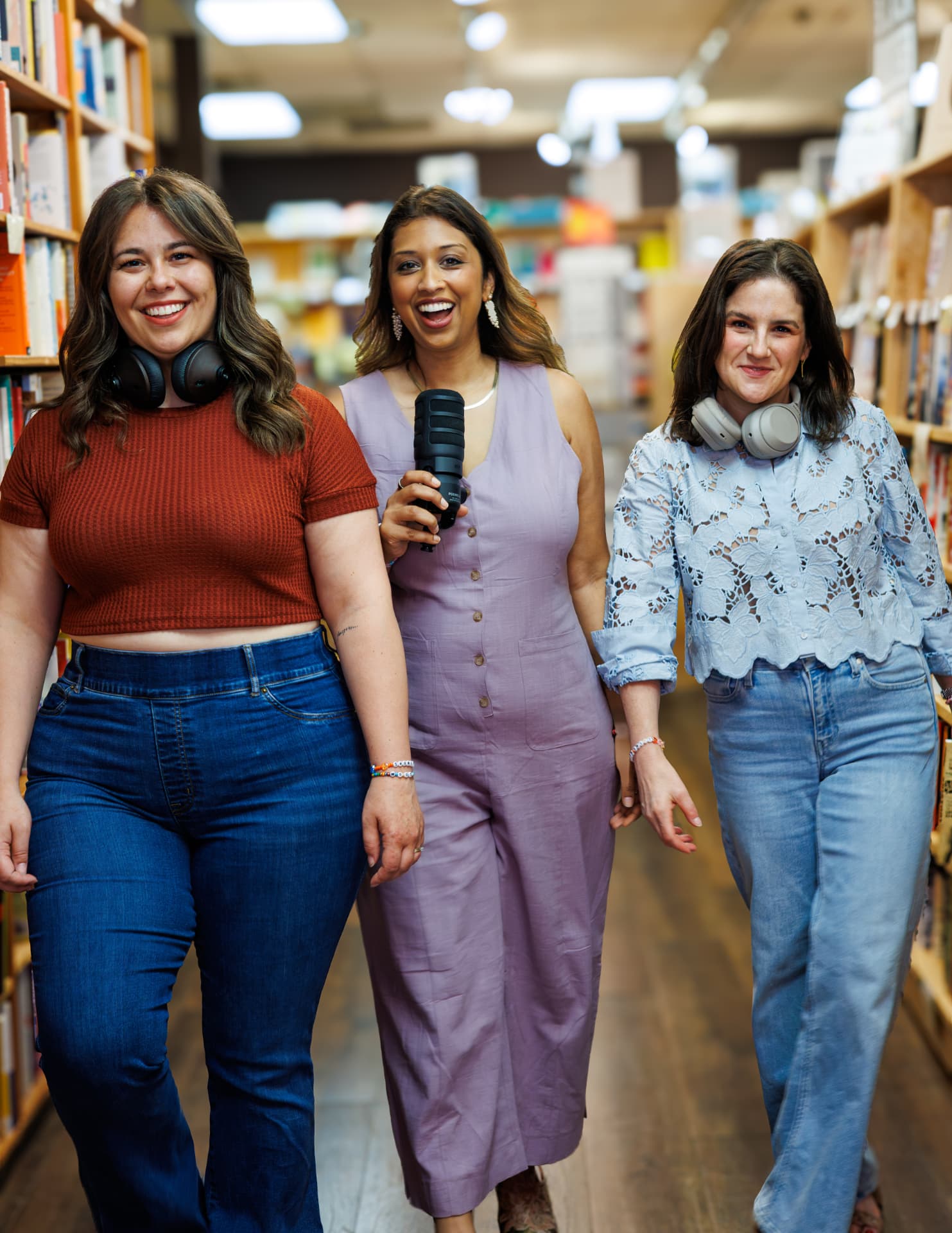 Jenn, Maansi and Jodi in the bookstore aisle